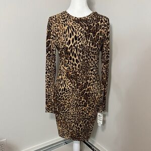 Leopard Print Long Sleeve Body-con Dress NWT